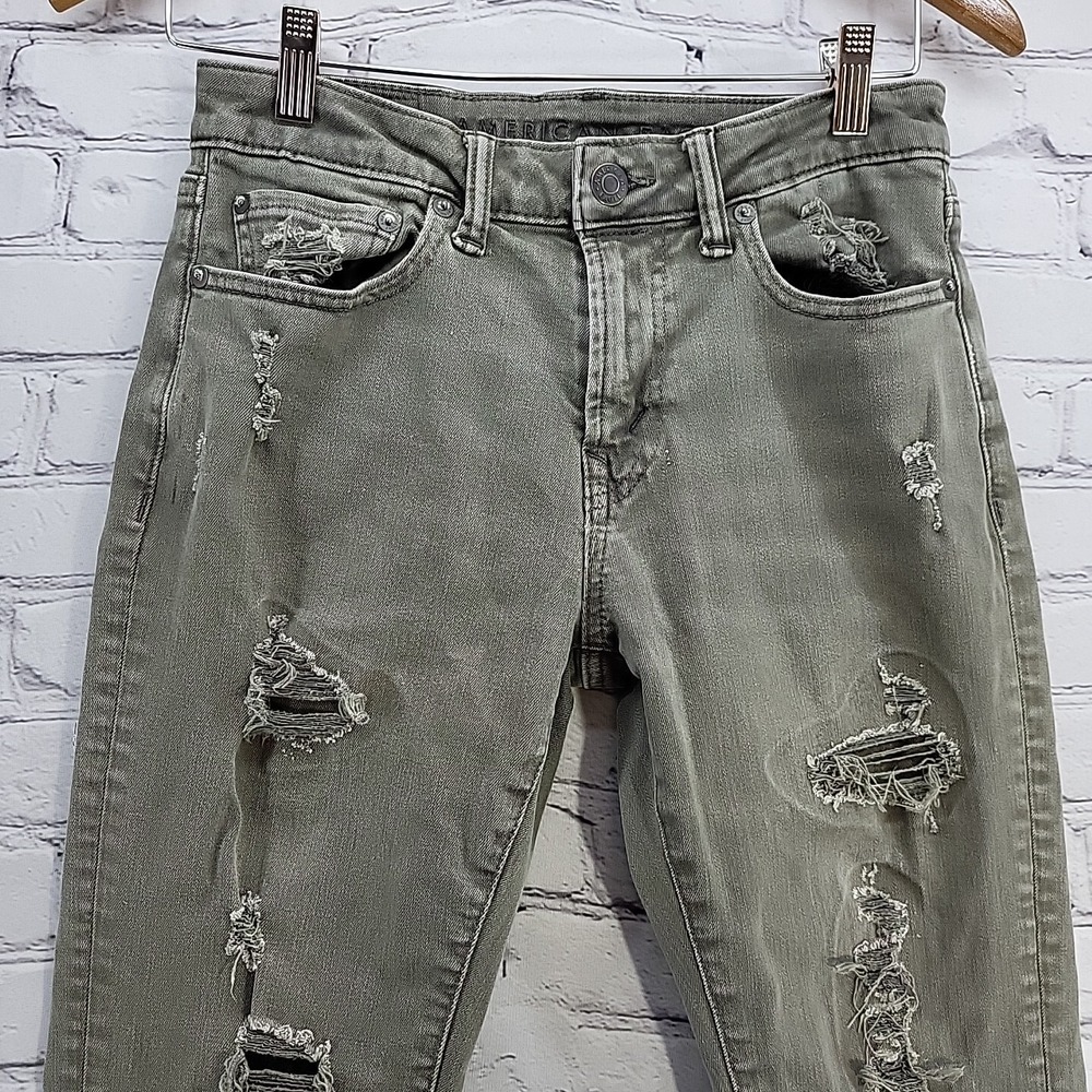 American Eagle Jeans Mens Sz 28X32 Gray Skinny Distressed Destroyed - Picture 4 of 14
